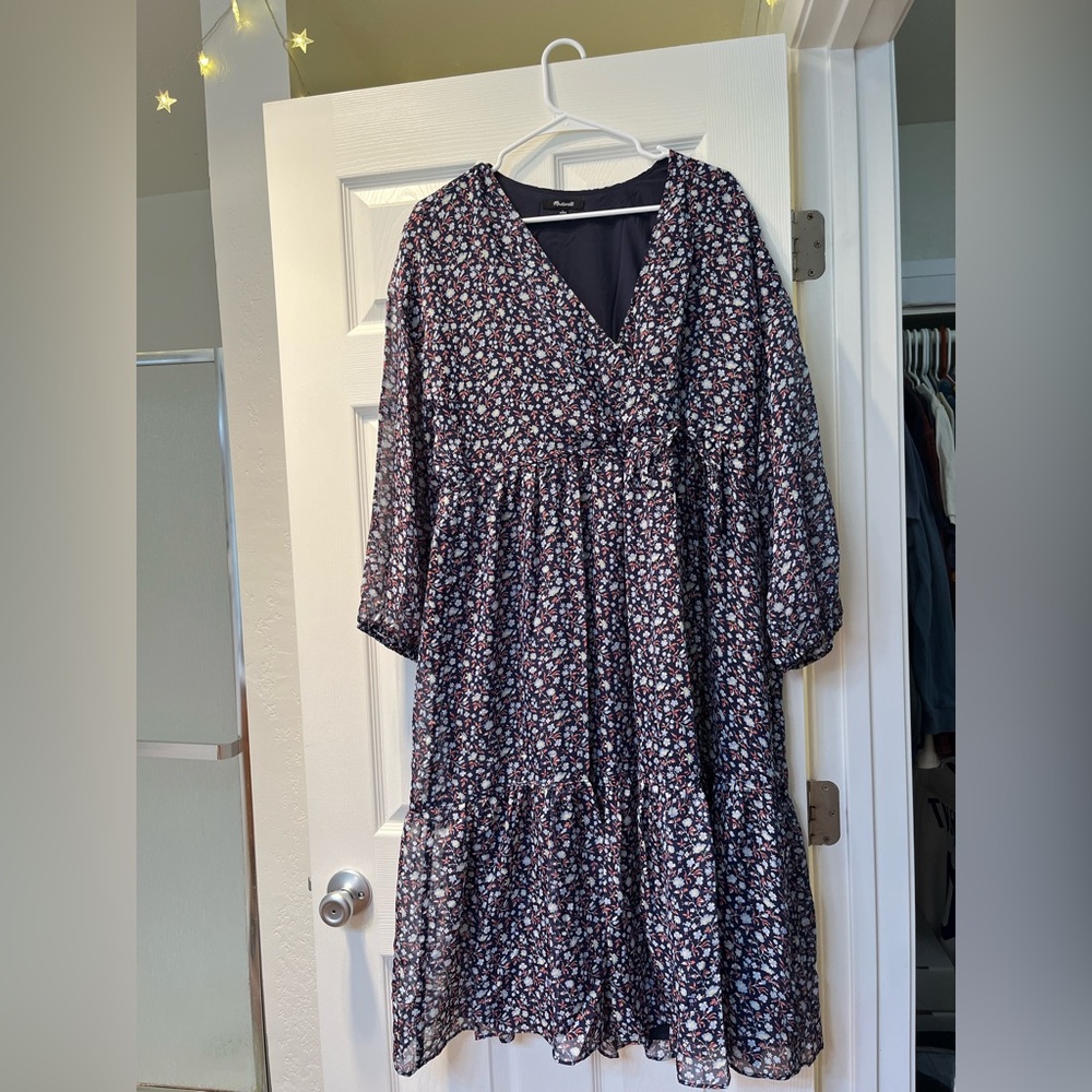 Madewell Floral Midi Long Sleeve Dress, Size L